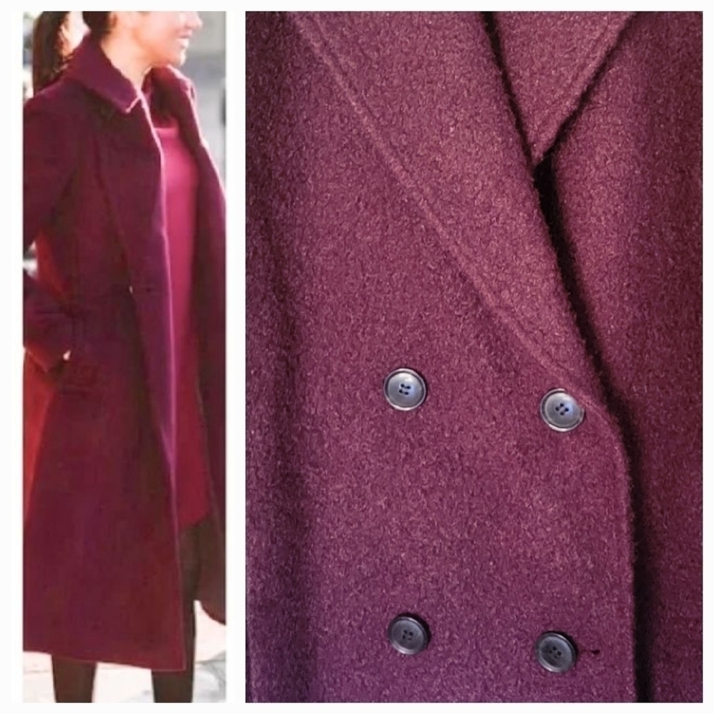 𝅺NEW! ANN TAYLOR LOFT Textured Sherpa Berry Double Breasted Coat Medium Tall.